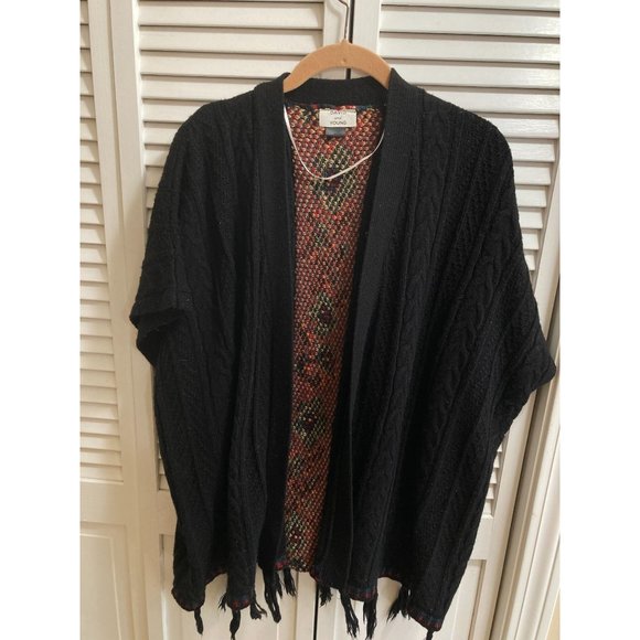 David and Young Oversized Open Front Cardigan Sweater Vest Black Floral Vine Bac - Picture 2 of 7